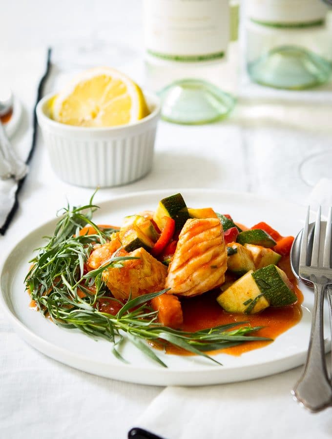 Braised Cod with Summer Vegetables (Gluten Free, Paleo, Low Carb)