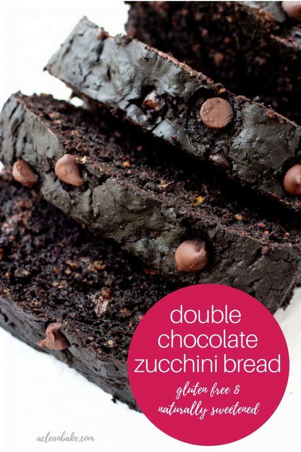 Gluten Free Double Chocolate Zucchini Bread Bread #glutenfreerecipes #glutenfreedessert #chocolaterecipes #glutenfreerecipes #wholegrainrecipes #healthyrecipes #healthydessert #chocolateforbreakfast #naturallysweetened 