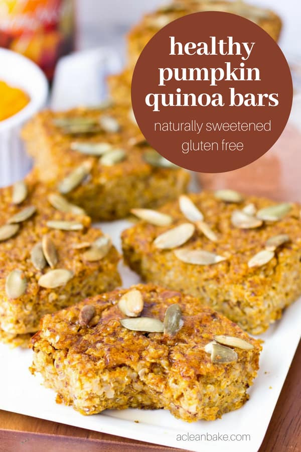 Healthy Pumpkin Quinoa Bars #glutenfree #glutenfreerecipe #glutenfreebreakfast #glutenfreesnack #wholegrain #wholegrainrecipe #wholegrainbreakfast #wholegrainsnack #naturallysweetened #highprotein #highproteinrecipe #kidfriendly #kidfriendlysnack #pumpkinrecipe #fallrecipe