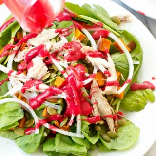 Turkey and Sweet Potato Spinach Salad with Cranberry Vinaigrette