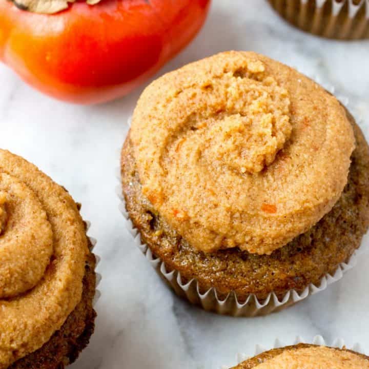 Olive Oil and Spice Cupcakes with Bourbon Persimmon Frosting #glutenfree #grainfree #paleo