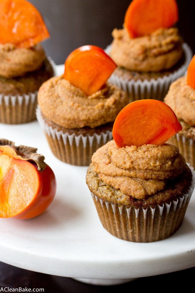 Grain-Free Olive Oil Spice Cupcakes with Bourbon Persimmon Frosting