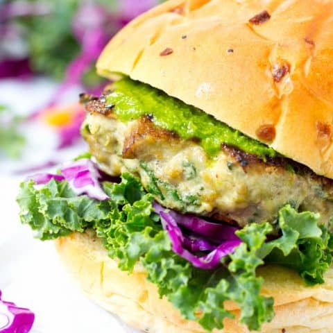 Mushroom and Kale Turkey Burgers with Kale and Cabbage Slaw
