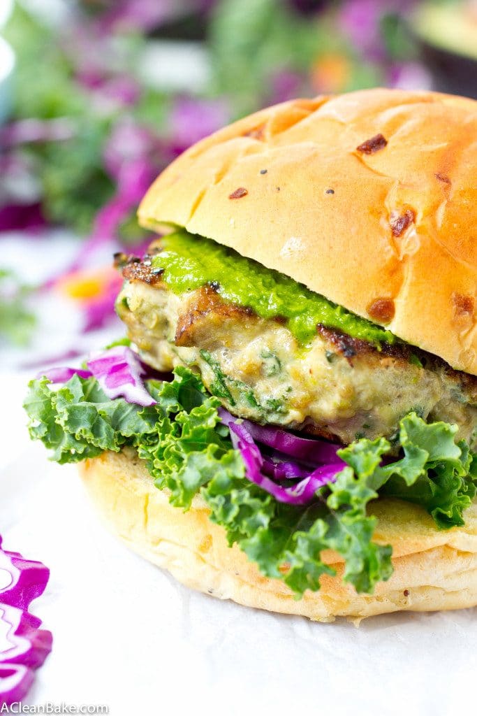 Mushroom and Kale Turkey Burgers with Kale and Cabbage Slaw