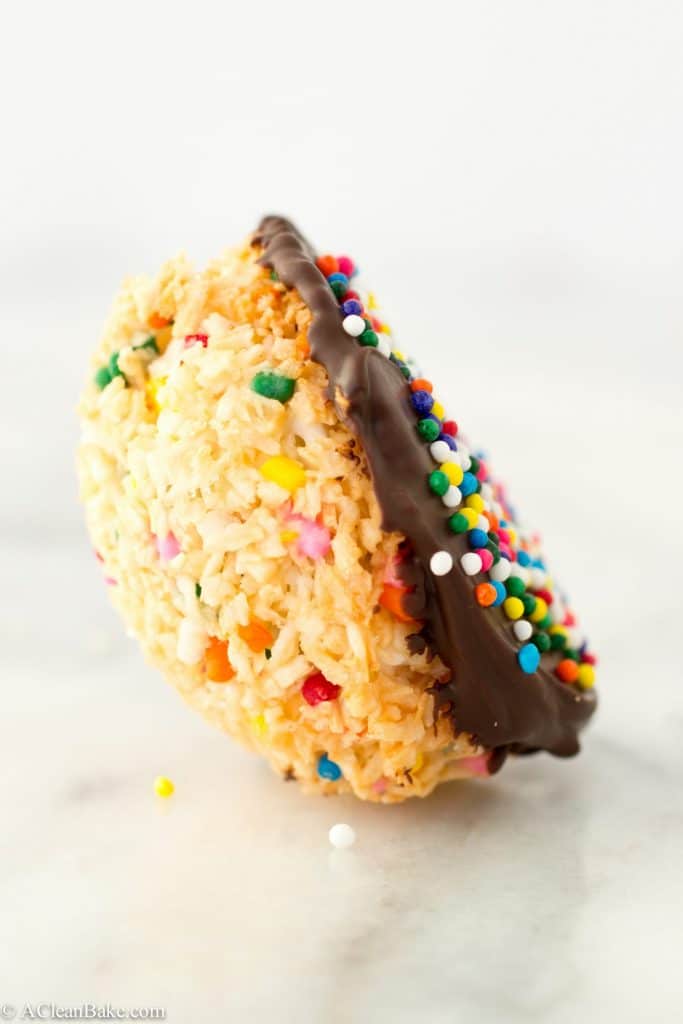 Chocolate-Dipped Funfetti Macaroons (Gluten-Free, Grain-Free, Sugar-Free, and Paleo)