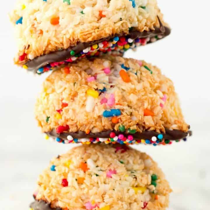 Chocolate-Dipped Funfetti Macaroons (Gluten-Free, Grain-Free, Sugar-Free, and Paleo)