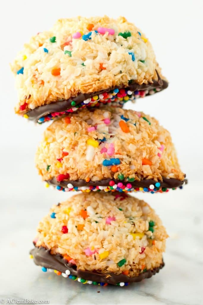 Chocolate-Dipped Funfetti Macaroons (Gluten-Free, Grain-Free, Sugar-Free, and Paleo)