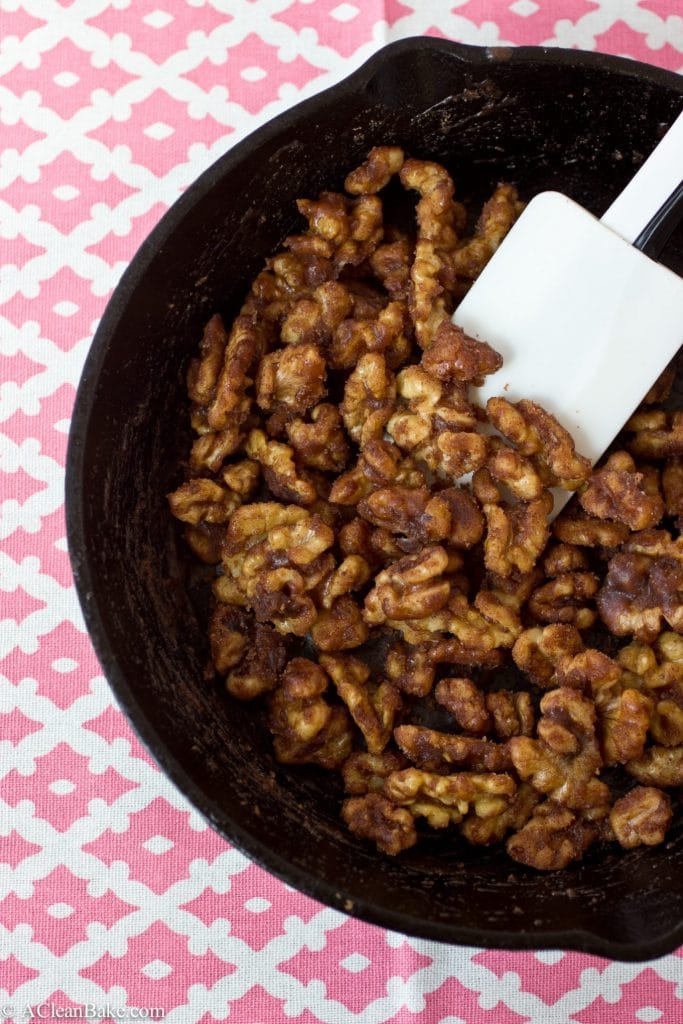 Sugar free candied walnuts make a great sweet, yet low-glycemic snack! (gluten-free, grain-free, paleo and vegan)
