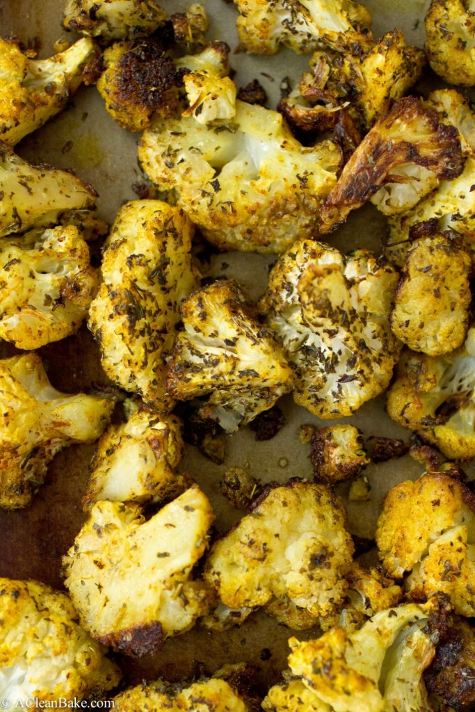 Inspired by Indian cooking, roasted cauliflower with turmeric and mint is a delicious and versatile main or side that takes just minutes to prep!