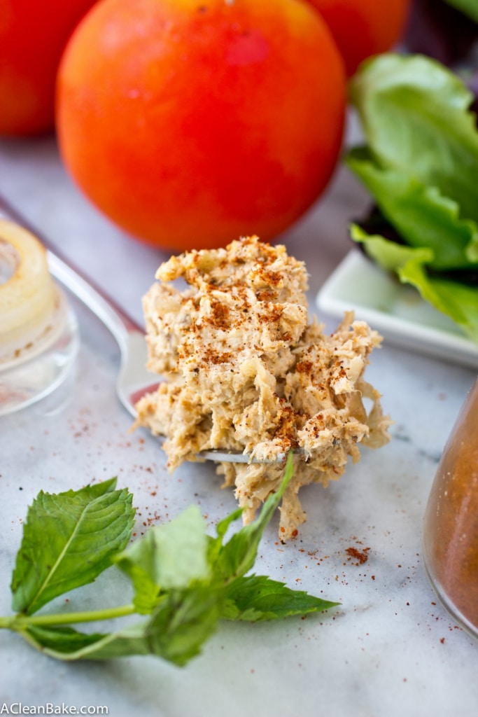 Mayo-Free Chicken Salad with Tahini, Walnuts and Caramelized Onions (gluten-free, dairy-free, grain-free, paleo)