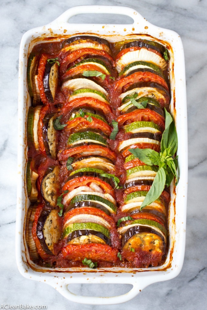 This Ratatouille recipe comes together quickly for a fresh weeknight dinner. It's a light & fresh dish that's gluten free, vegan, and paleo. Plus, it freezes well - so go ahead and make a double batch! 