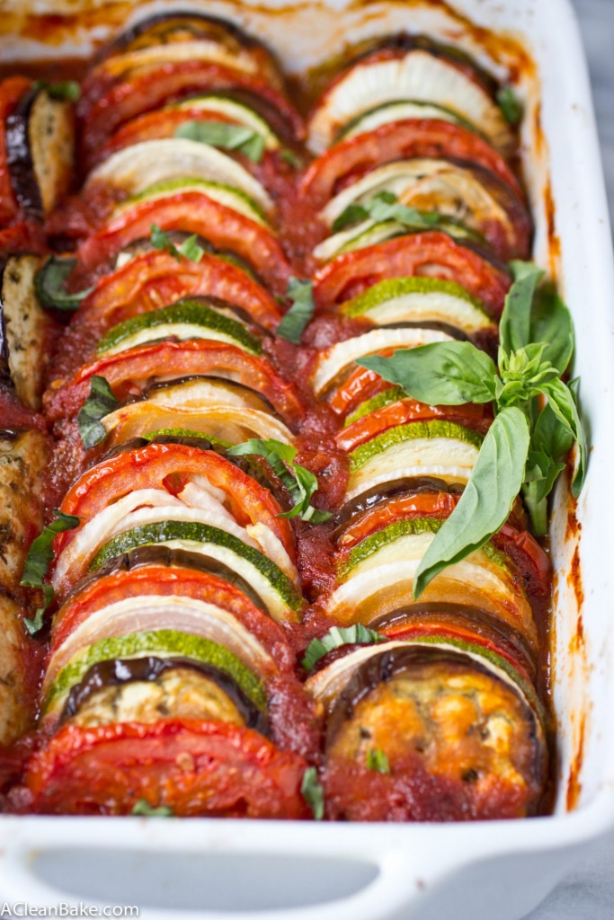 This Ratatouille recipe comes together quickly for a fresh weeknight dinner. It's a light & fresh dish that's gluten free, vegan, and paleo. Plus, it freezes well - so go ahead and make a double batch!Â 