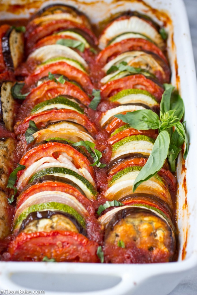 This Ratatouille recipe comes together quickly for a fresh weeknight dinner. It's a light & fresh dish that's gluten free, vegan, and paleo. Plus, it freezes well - so go ahead and make a double batch! 