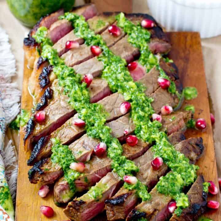 Marinated Flank Steak with Chimichurri and Pomegranate Seeds