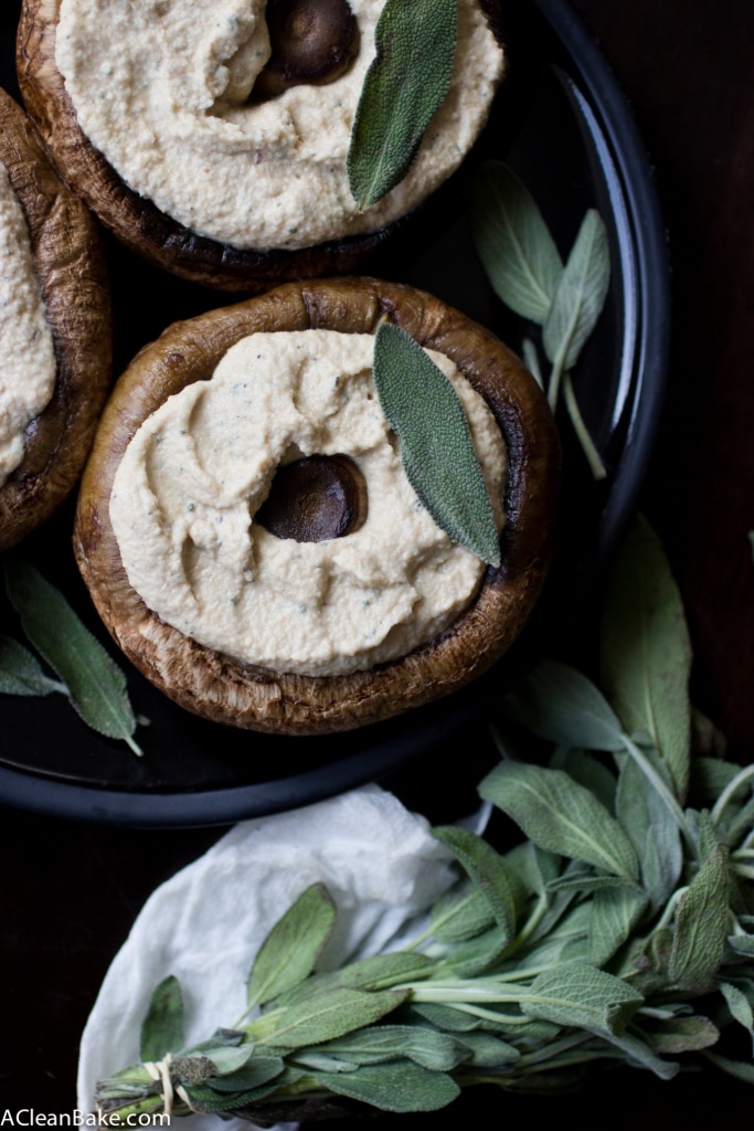 Portabello mushrooms are a great base for an easy, healthy and delicious meal. Just stuff them with sage-infused cashew ricotta and dinner is served! (gluten free, vegan and paleo)