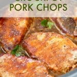 Dinner is served: easy, healthy slow cooker pork chops made with BBQ sauce, apples, and onions! Use boneless or bone-in chops, whatever you have around, and let the crockpot do the work. It's naturally gluten free, paleo, and adaptable to whole30. #healthydinner #healthydinneridea #slowcookerdinner #easyslowcookerdinner #healthyslowcookerdinner #crockpot #slowcooker #porkchoprecipe #glutenfreerecipe #glutenfreedinner #paleorecipe #paleodinner #whole30 #whole30recipe #whole30dinner