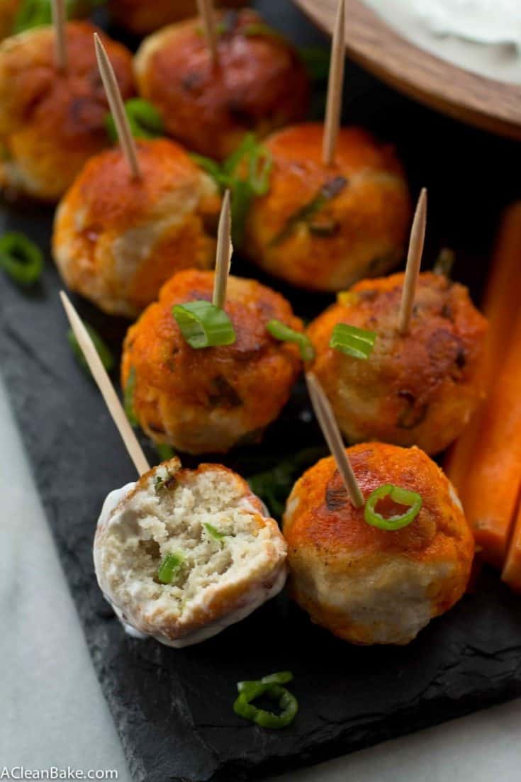 Buffalo Chicken Meatballs (Gluten Free and Paleo)