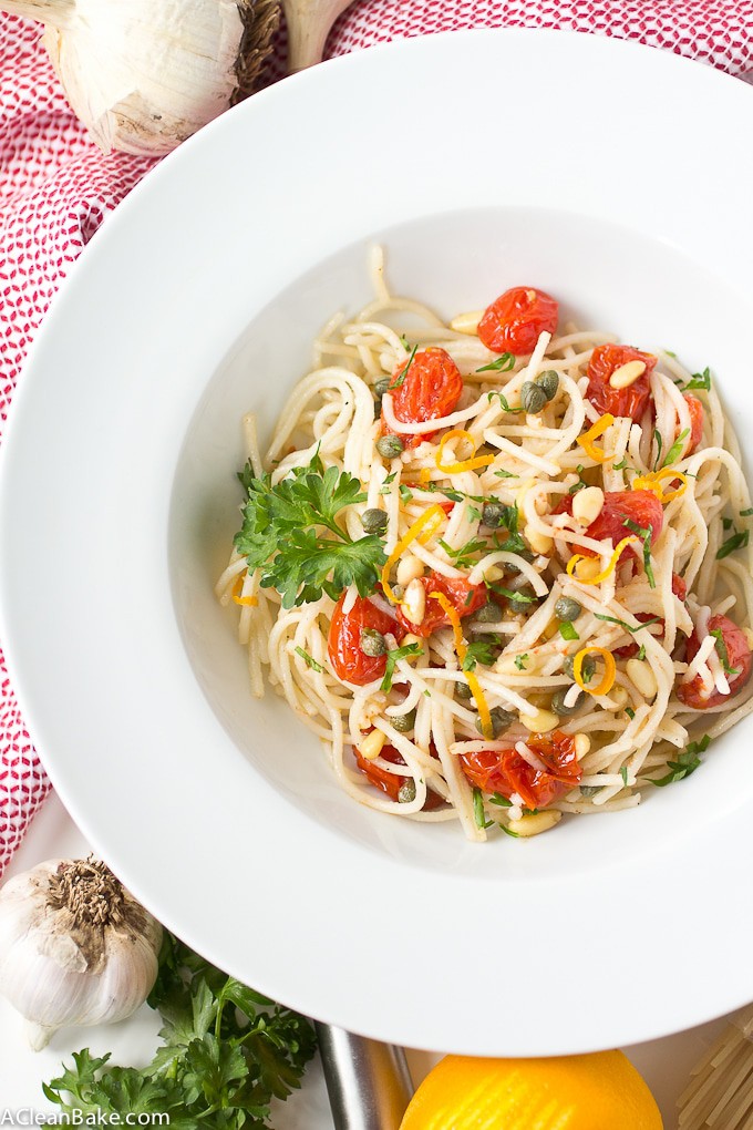 Gluten Free Quinoa Spaghetti with Roasted Tomatoes and Pine Nuts - A perfect weeknight meal!