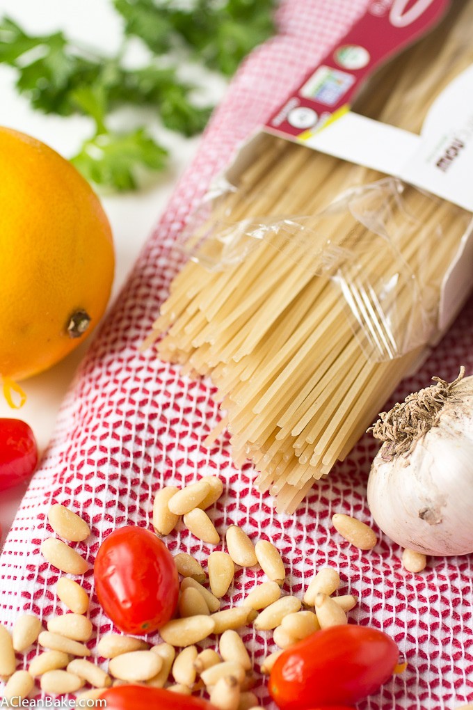 Gluten Free Quinoa Spaghetti with Roasted Tomatoes and Pine Nuts - A perfect weeknight meal!