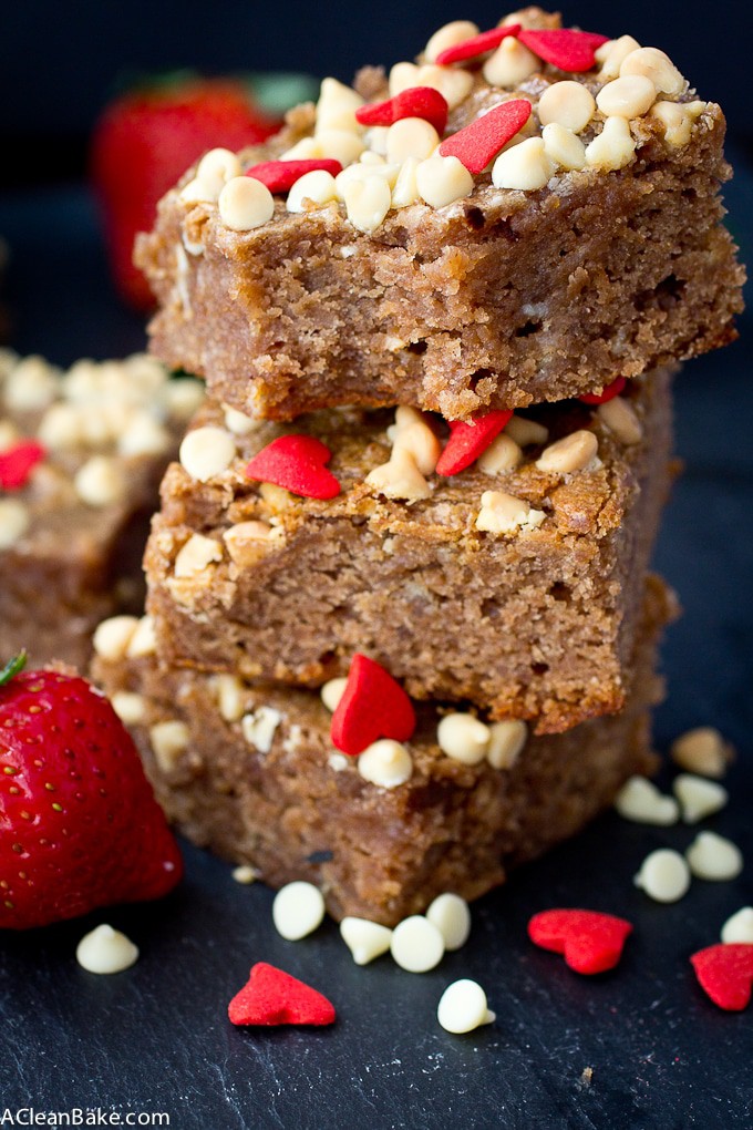 Gluten Free and paleo Strawberry White Chocolate Snacking Cake that is so easy that you can make it in the food processor!