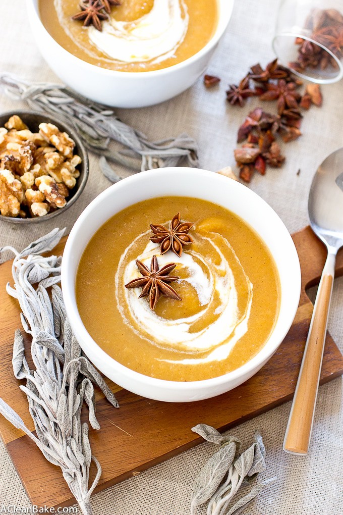 Dairy Free Creamy Pumpkin Sage Soup | A Clean Bake