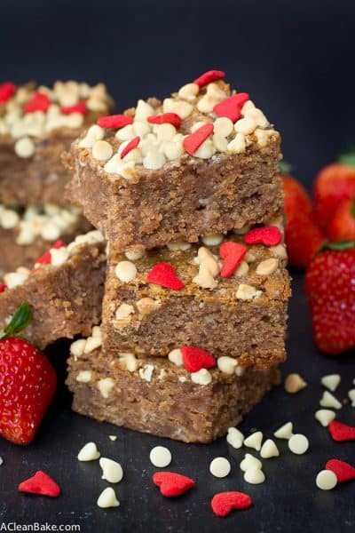Gluten Free and paleo Strawberry White Chocolate Snacking Cake that is so easy that you can make it in the food processor!