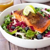 Jerk Salmon with Radicchio Blueberry Slaw and Sherry Vinaigrette (gluten free, low carb, paleo)