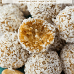 Coconut Cashew Energy Bites are a clean eating and whole 30 friendly snack or dessert that keeps you going! Made from real food, #glutenfree, #paleo and #vegan ingredients. Easy to make and healthy and delicious to eat! #glutenfree #glutenfreerecipe #glutenfreerecipes #glutenfreesnacks #paleo #paleosnack #paleorecipe #paleorecipes #whole30 #whole30snack #whole30recipe #whole30recipes #cleaneating #realfood #cleaneatingsnack #whole30snack #healthysnack #easysnack #healthysnackrecipe #easysnackrecipe #vegan #vegansnack #veganrecipe #veganrecipes