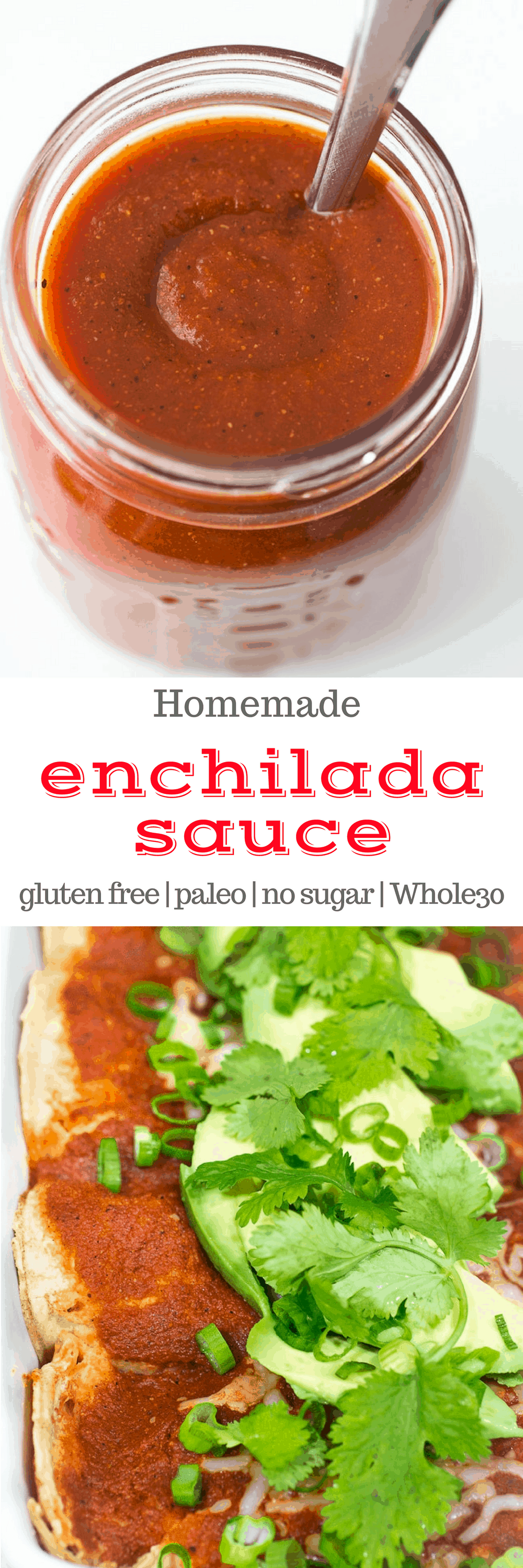 This homemade gluten free enchilada sauce only takes 30 minutes to make! It's super simple and #glutenfree #paleo #vegan and #whole30 compliant. #enchilada #recipe #texmex #30minute #30minute meals