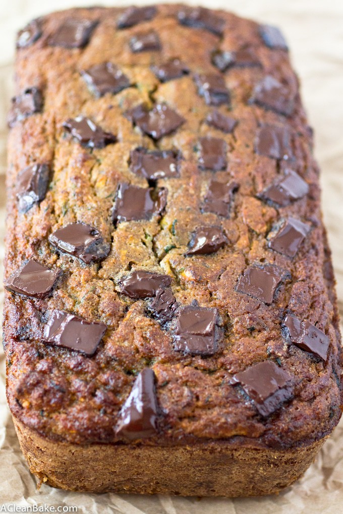 Chocolate Chunk Zucchini Bread (Gluten free, paleo, lower carb, dairy free)