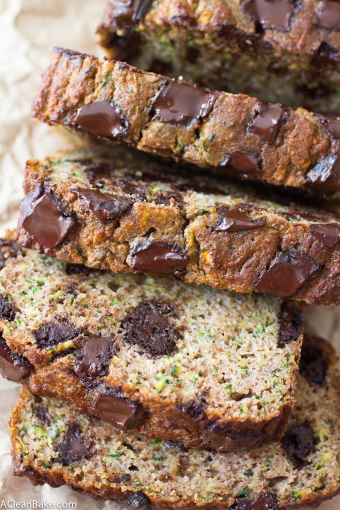 Chocolate Chunk Zucchini Bread (Gluten free, paleo, lower carb, dairy free)