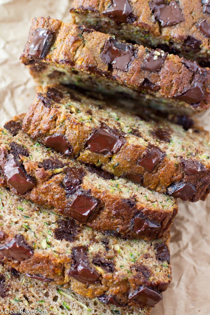 Chocolate Chunk Zucchini Bread (Gluten free, paleo, lower carb, dairy free)