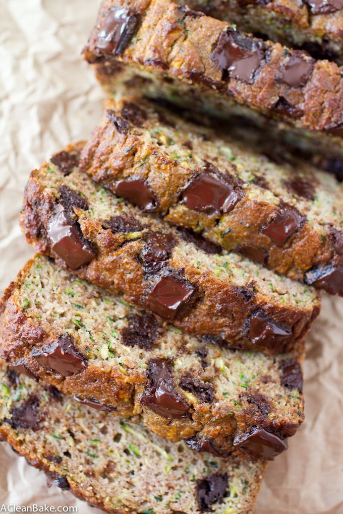 Chocolate Chunk Zucchini Bread (Gluten free, paleo, lower carb, dairy free)