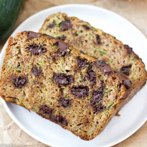 Chocolate Chunk Zucchini Bread (Gluten free, paleo, lower carb, dairy free)