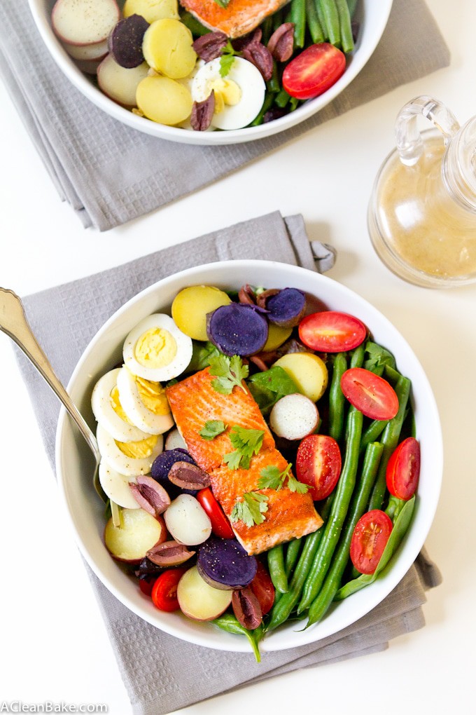 Salmon Salad Nicoise - Make all the components ahead of time for a quick and easy meal! (gluten free, grain free, and paleo friendly)