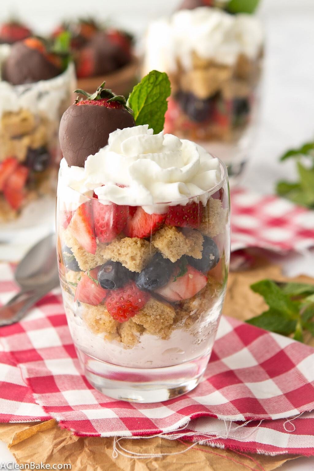 Mixed Berry Cake Trifle with Chocolate Covered Strawberries