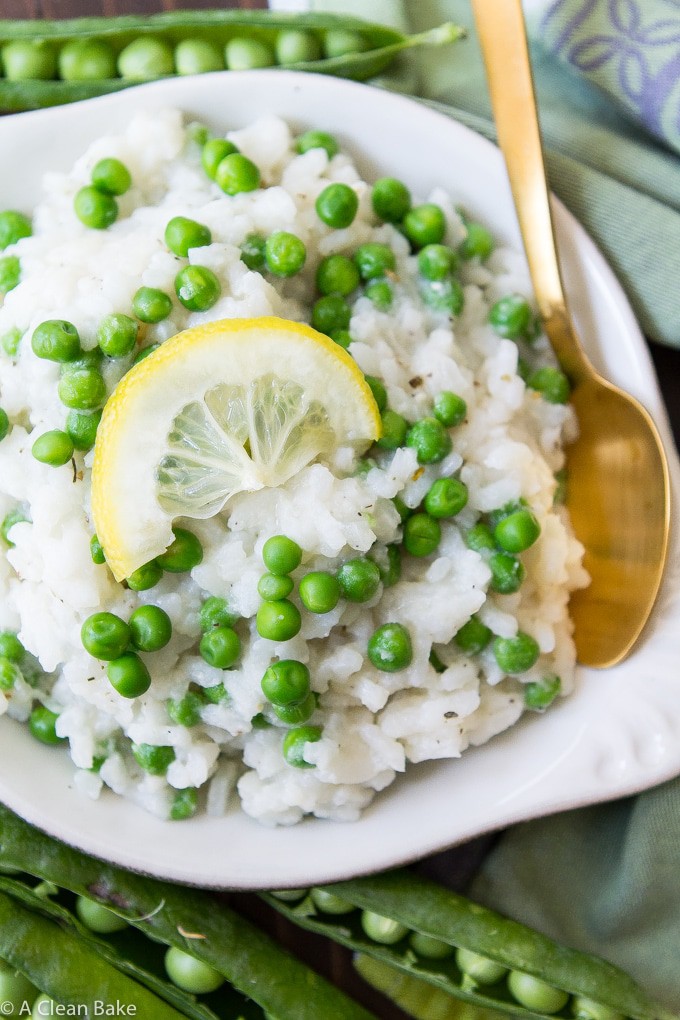 Lemon & Green Pea Risotto (Gluten free and Dairy Free) - A Clean Bake