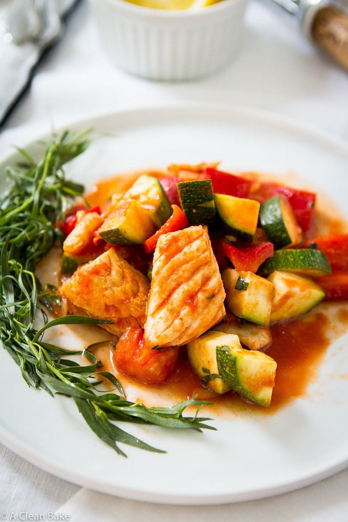 Braised Cod with Summer Vegetables (Gluten Free, Paleo, Low Carb)