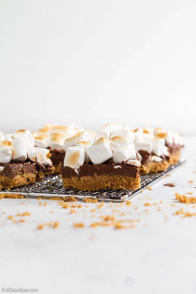 Gluten free, vegan, and paleo s'mores bars on a cooling rack