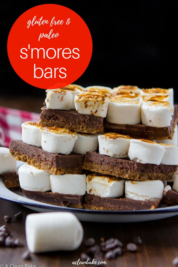 Better-for-you S'mores Bars! #glutenfree #glutenfreedessert #paleo #paleodessert #grainfree #healthydessert #summerdessert #chocolate #grahamcracker #bonfiredessert #campingdessert #summerdessert #easydessert #backyardcamping