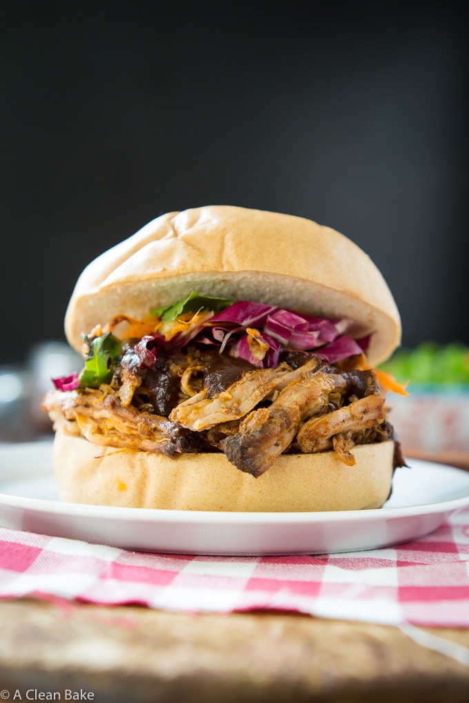 Healthy Slow Cooker Pulled Pork on a Gluten Free Bun