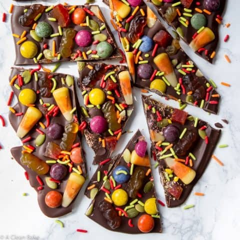 Halloween Bark Made with Dark Chocolate and Naturally-Colored Candies!