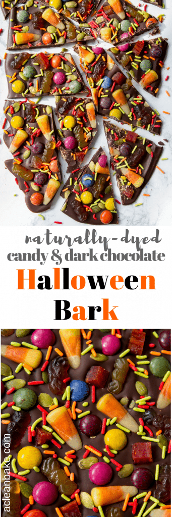 Halloween Bark Made with Dark Chocolate and Naturally-Colored Candies! (#glutenfree #paleo #chemicalfree #recipe #chocolate