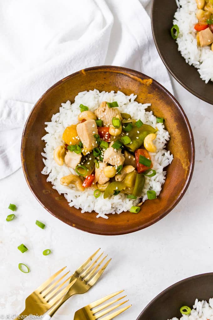 Skip the takeout! Cashew Chicken is so easy to make at home, in only one pan. Plus, it's on the table in 30 minutes or less! #glutenfree #paleo #recipe #chicken #dinner #30minutemeals #takeoutfakeout