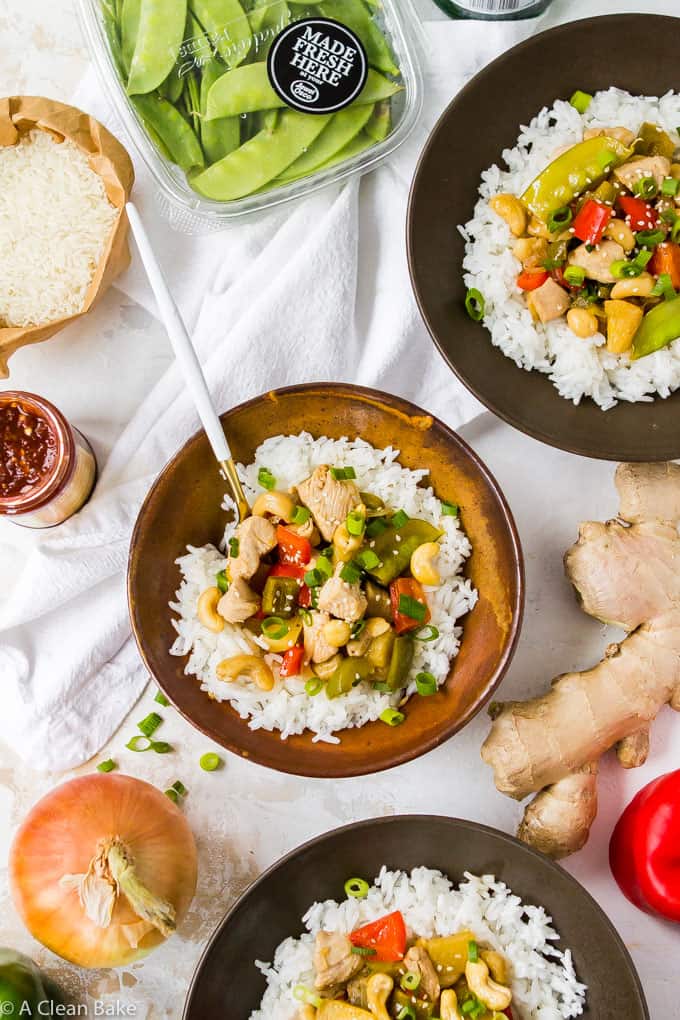 Skip the takeout! Cashew Chicken is so easy to make at home, in only one pan. Plus, it's on the table in 30 minutes or less! #glutenfree #paleo #recipe #chicken #dinner #30minutemeals #takeoutfakeout