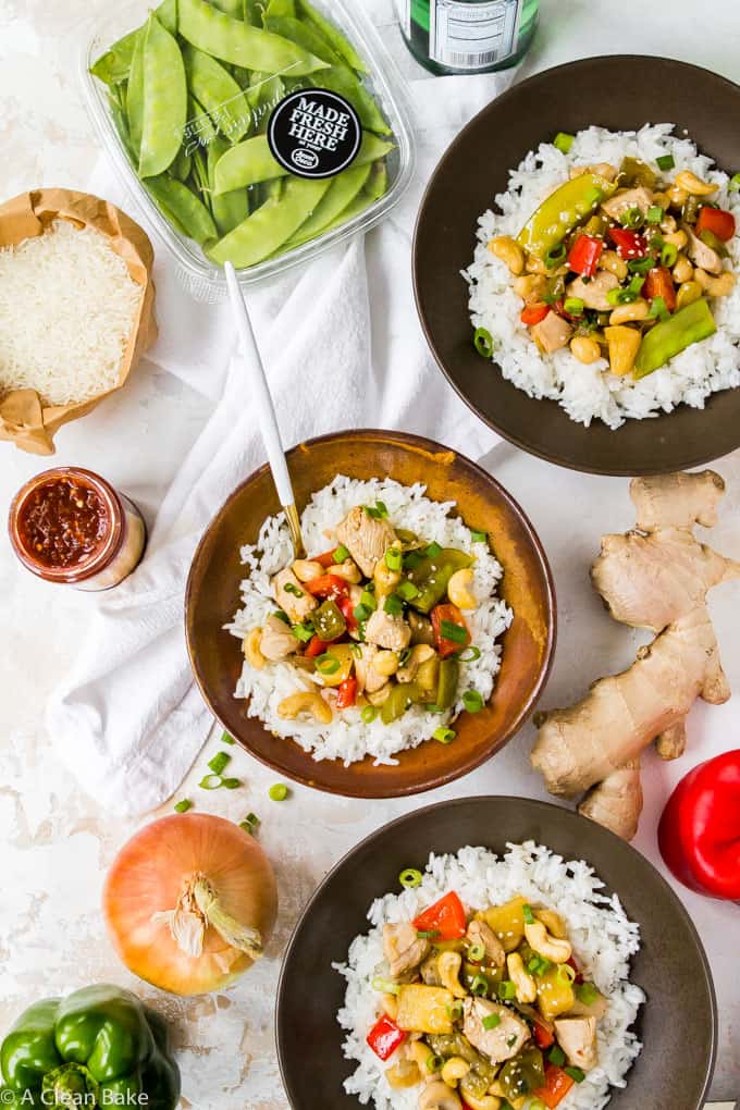 Skip the takeout! Cashew Chicken is so easy to make at home, in only one pan. Plus, it's on the table in 30 minutes or less! #glutenfree #paleo #recipe #chicken #dinner #30minutemeals #takeoutfakeout