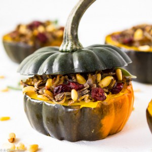 Stuffed Acorn Squash with Wild Rice and Dried Cranberries (gluten free, vegan)