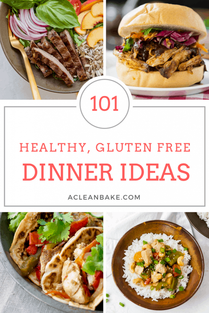 Gluten free dinner ideas (101 of them!) that are easy to make and delicious to eat! Plenty of Whole30, Paleo, and Low Carb options, too. #glutenfreedinners #glutenfreedinnerrecipes #glutenfreedinnerideas #paleodinners #paleodinnerrecipes #easydinners #healthydinners #paleodinnerideas #whole30dinnerrecipes #lowcarbdinnerrecipes