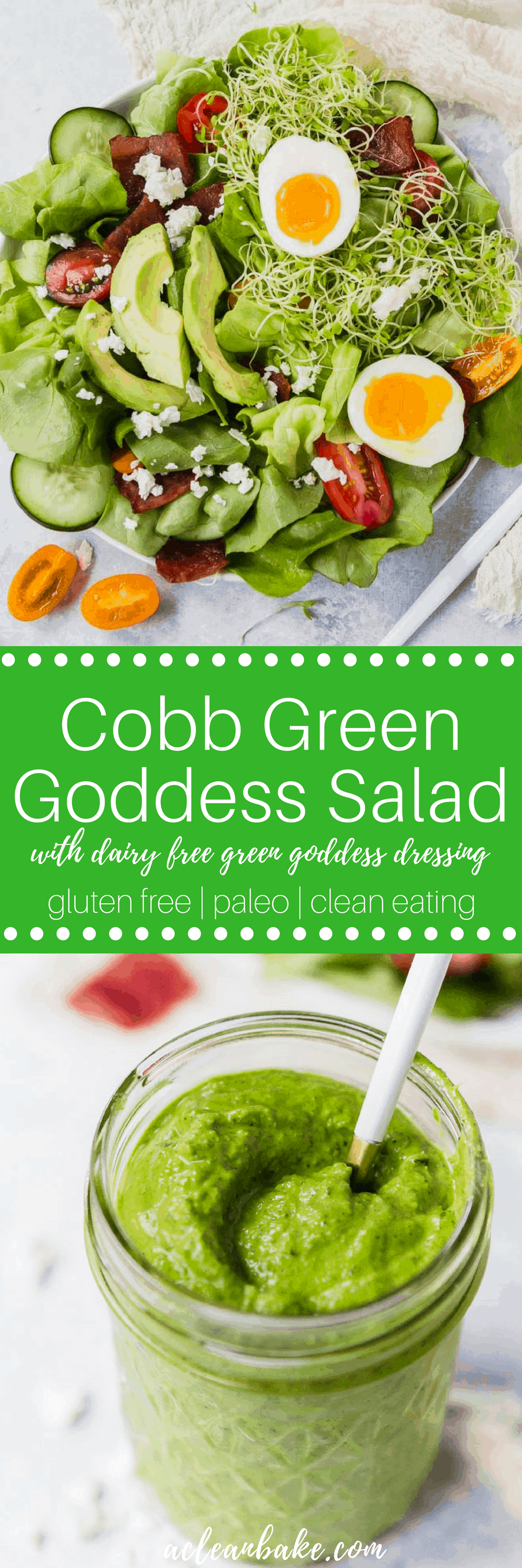 Cobb Green Goddess Salad with homemade #dairyfree Green Goddess Dressing #glutenfree #glutenfreerecipe #glutenfreedinner #paleo #paleorecipe #paleodinner #whole30 #adaptable #healthyrecipe #healthydinner #lowcarb #lowcarbrecipe #keto #ketorecipe #lowcarbdinner #lowcarblunch #Paleolunch #glutenfreelunch