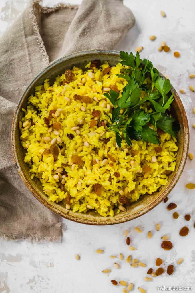 Turmeric Rice with Golden Raisins and Pine Nuts